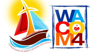 El logo de WACOM IV: Una Invitación a vivir la Comunión en Misericordia y nuestra respuesta al llamado, a ser Misioneros de la Misericordia.